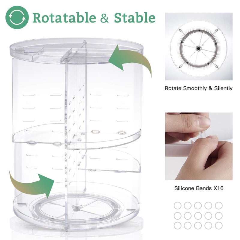 seinlife 360 Rotating Makeup Organizer,DIY Adjustable Spinning Holder,Foldable Cosmetic Storage Display box,Large Capacity Make up Caddy Shelf,Fits Countertop Vanity and Bathroom (CLEAR) - Image 4